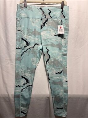 Pro Player Mint Marble-Print Track Pants with Black & Gray Accents